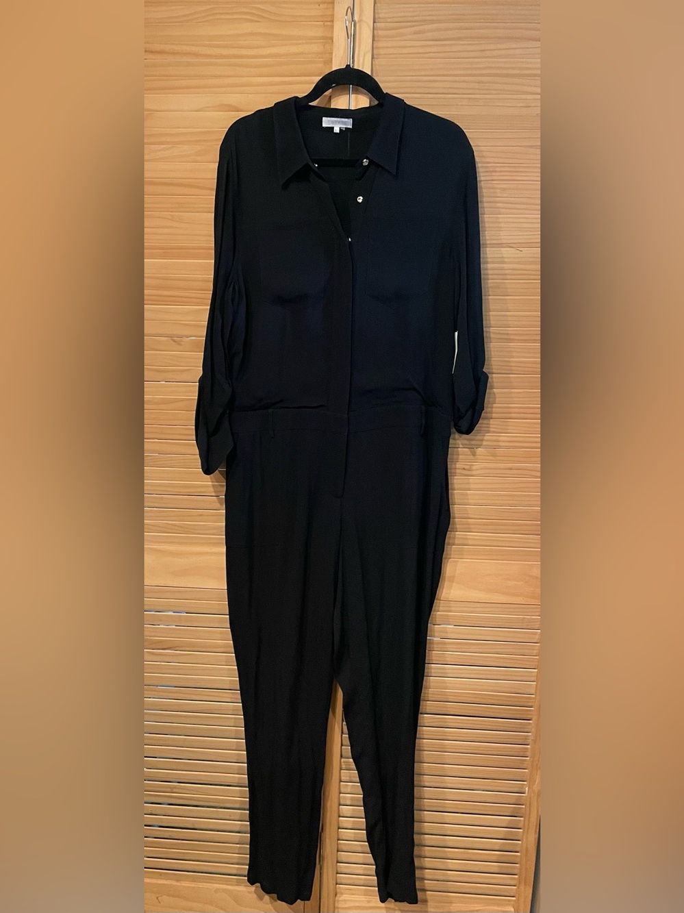 1. State Black Long-Sleeve Collared Jumpsuit